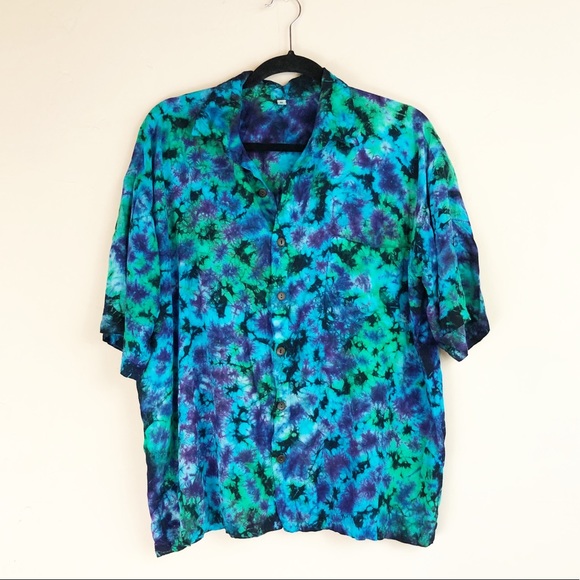 Vintage Style Tie Dye Button Down Short Sleeve - Picture 2 of 6